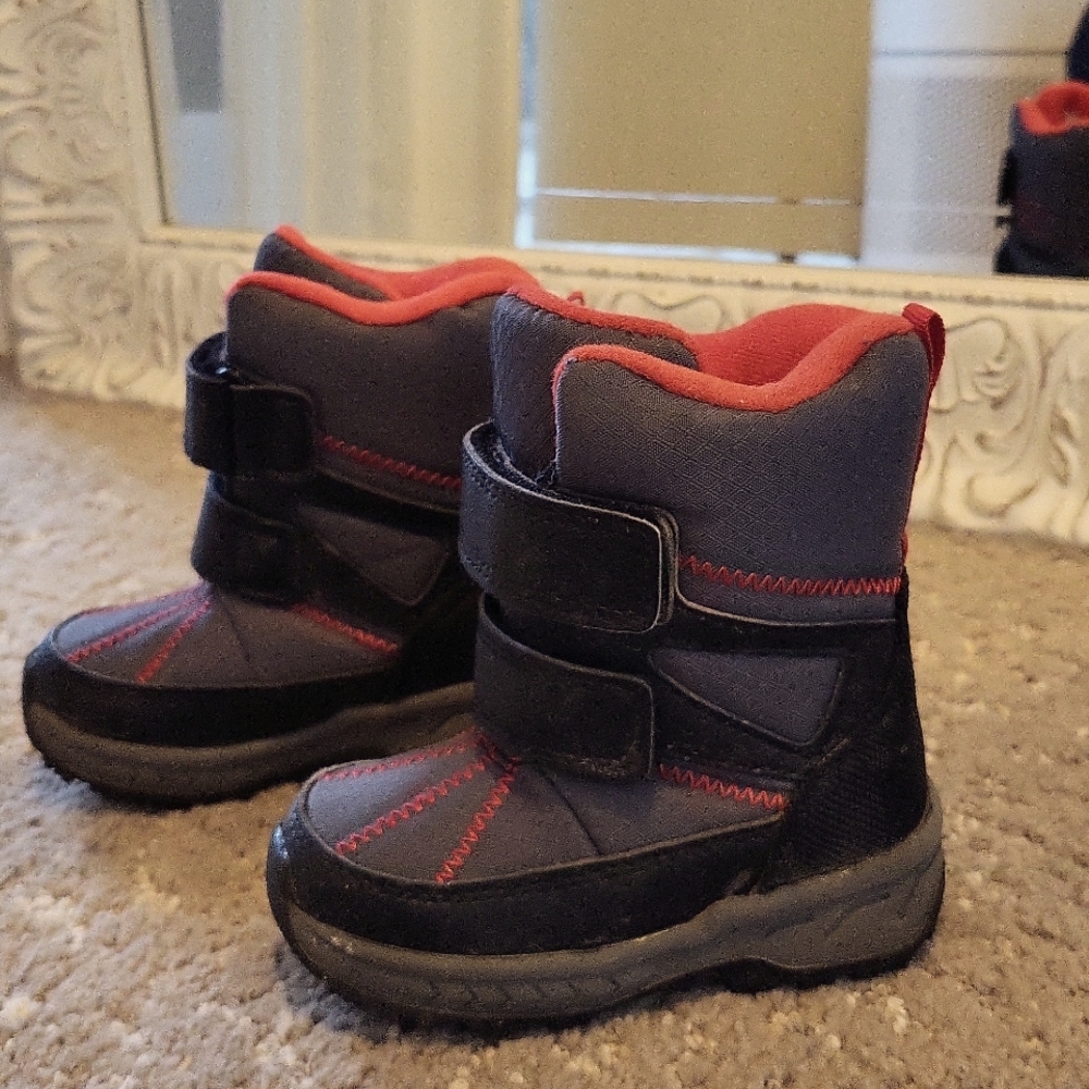 Carters Black, Gray, & Red Velcro Snow Boot